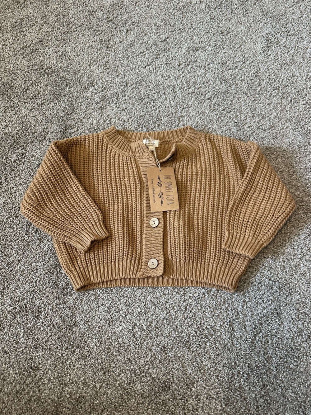 Kids Knit Cropped Cardigan - Neutral Camel